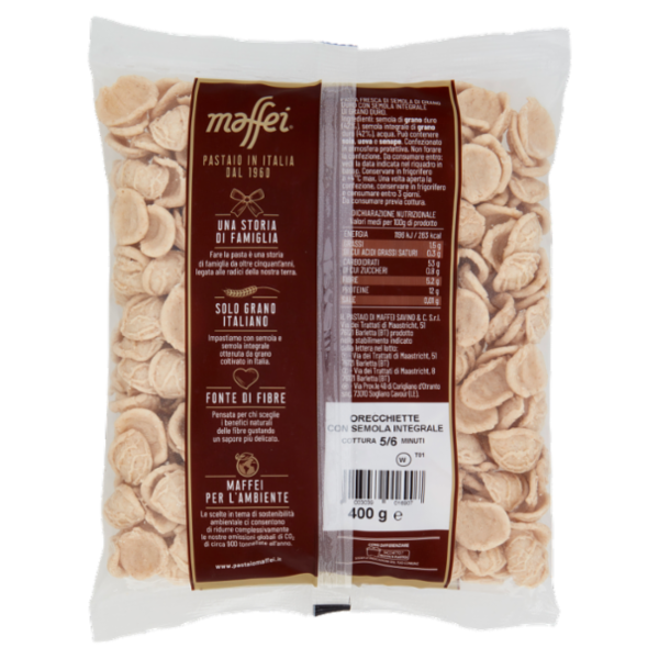 maffei Pasta Fresca di Semola di Grano Duro Orecchiette con Semola Integrale 400 g