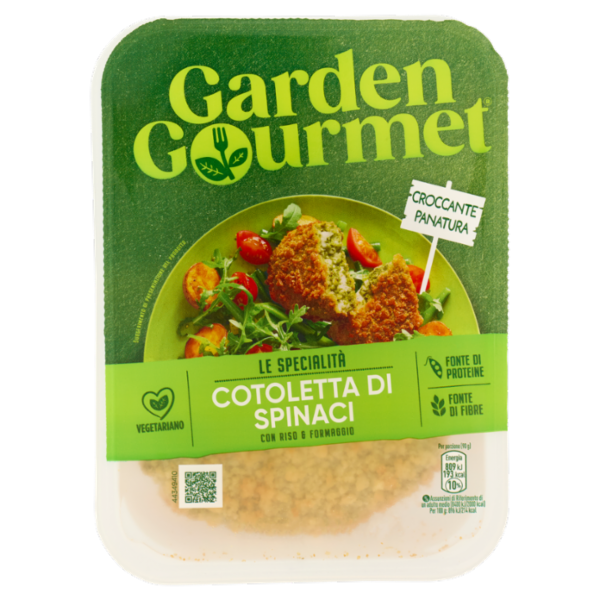 GARDEN GOURMET Cotoletta di Spinaci Vegetariana con Riso e Formaggio 2 pezzi 180g