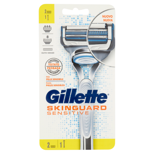 Gillette Rasoio da Uomo SkinGuard Sensitive Manico + Lamette di Ricambio, 2 Ricariche
