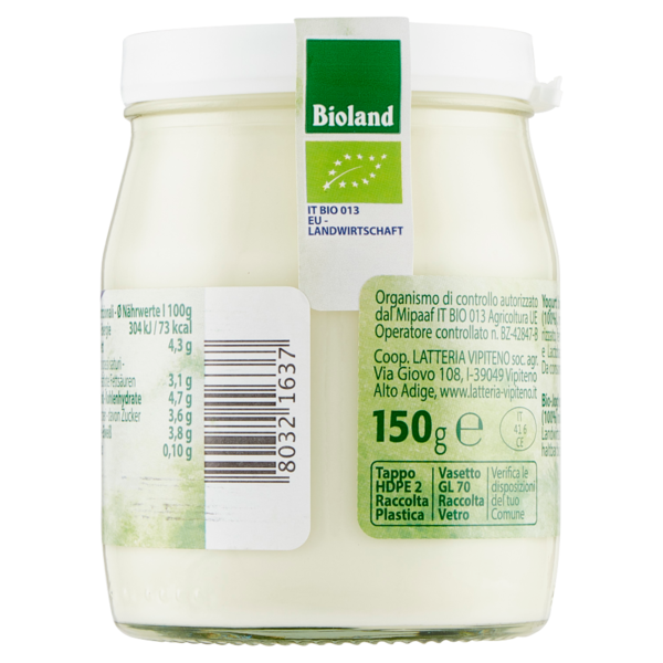 Sterzing Vipiteno bio yogurt da latte fieno bianco 150 g
