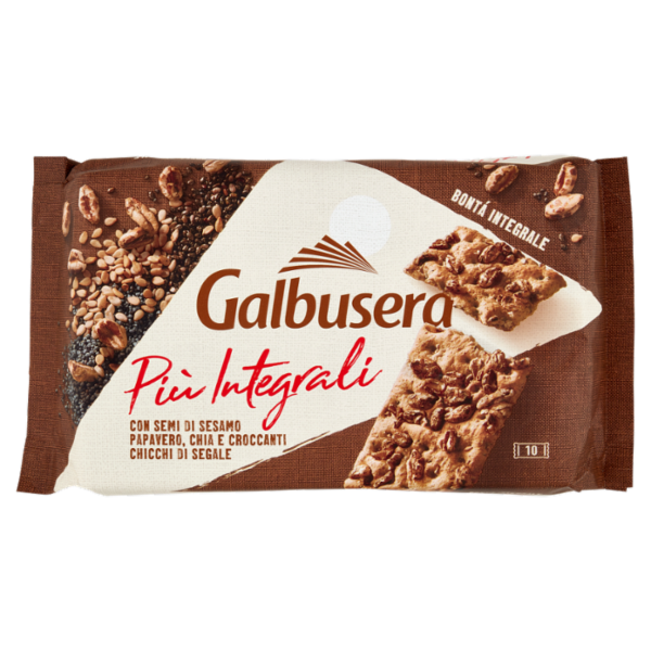Galbusera Più Integrali con Semi di Sesamo, Papavero, Chia e Croccanti Chicchi di Segale 10 x 38 g