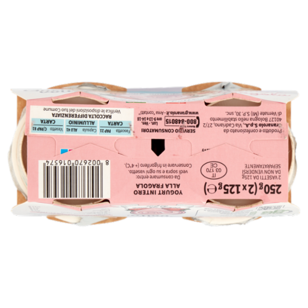 Granarolo Gusto di una volta Yogurt Intero Gusto Panna e Fragola 2 x 125 g