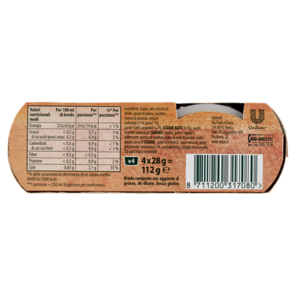 Knorr Cuore di Brodo Vegetale -25% di Sale ** 4 x 28 g