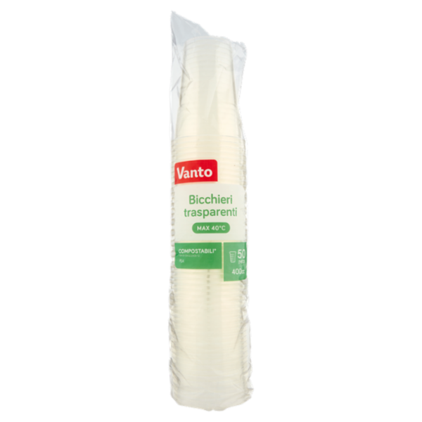Vanto Bicchieri in PLA Trasparenti e Compostabili 400 cc 50 pezzi