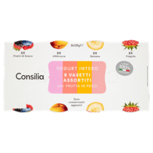 Consilia Yogurt Intero Ai Gusti Assortiti  Frutti Di Bosco, Albicocca, Fragola, Banana 8x125 g