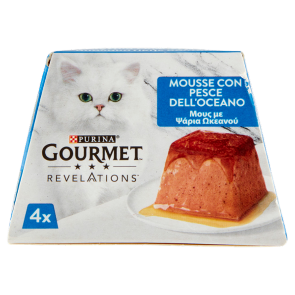 PURINA GOURMET Revelations Mousse con Pesce dell'Oceano e una cascata di salsa 4 x 57 g
