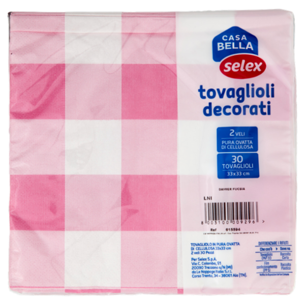 Selex Casa Bella Tovaglioli 2 Veli 33X33 cm Decoro Damier Fucsia 30 pezzi