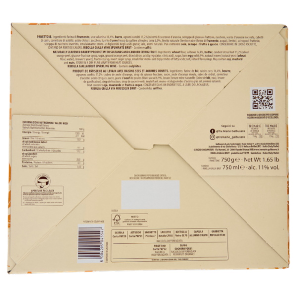 Tre Marie Incanto di Natale Panettone Milanese 750g + Spumante Brut Ca' Bolani Ribolla Gialla 750ml