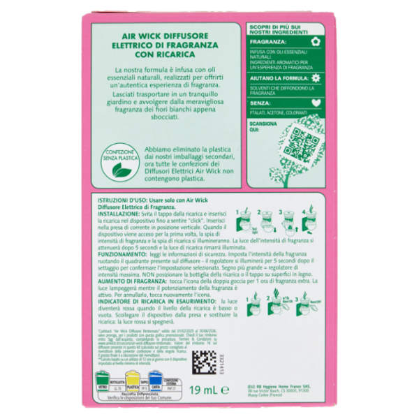 Air Wick Diffusore di Fragranza con oli essenziali Peonia Bianca e Gelsomino 19 mL