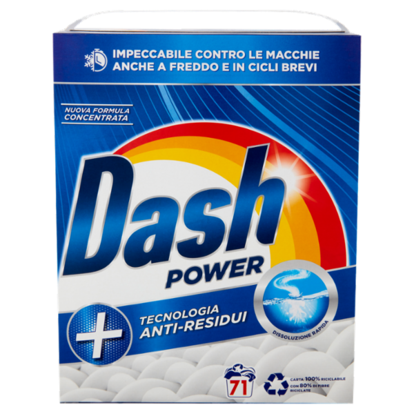 Dash Power Detersivo Lavatrice in Polvere, Tecnologia Anti-Residui, 71 Lavaggi 3550 g