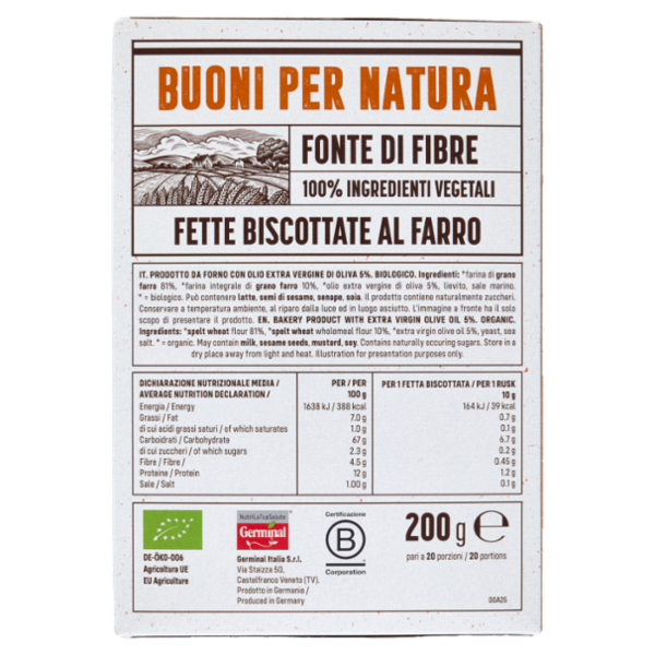 Germinal Bio Buoni per Natura Fette Biscottate al Farro 200 g