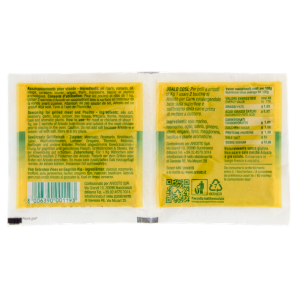 Ariosto per Carni Mix con Erbe Fresche e Sale Marino per Carni Arrosto e alla Griglia 2 x 10 g