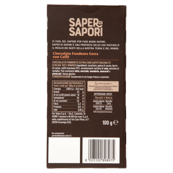 Selex Saper di Sapori Cioccolato Fondente Extra con Caffè 100 g