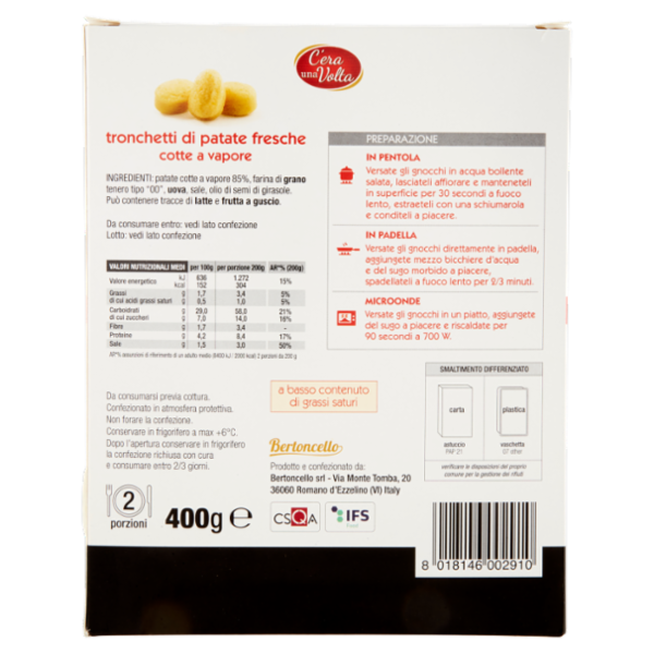 C'era una Volta i Tuttapatata tronchetti di patate fresche cotte a vapore 400 g
