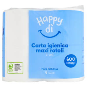 Happy Dì Carta Igienica 2 Veli 600 Strappi 4 Rotoli