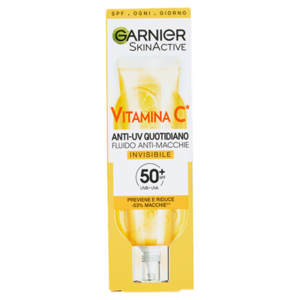 Garnier SkinActive Vitamina C Fluido Anti-UV Anti-Macchie Invisibile SPF 50+, 40 ml