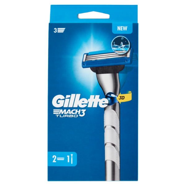 Gillette Rasoio Uomo Mach3 Turbo a 3 Lame, 1 Manico + 2 Lamette Barba
