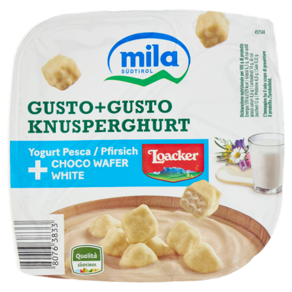 mila Gusto+Gusto Yogurt Pesca + Choco Wafer White 150 g