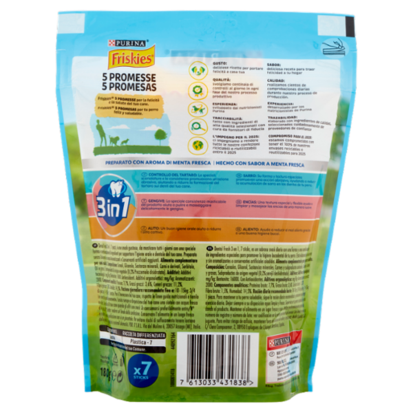 PURINA FRISKIES Dental fresh Snack igiene orale e dentale taglia M/L busta 7 bastoncini 180 g