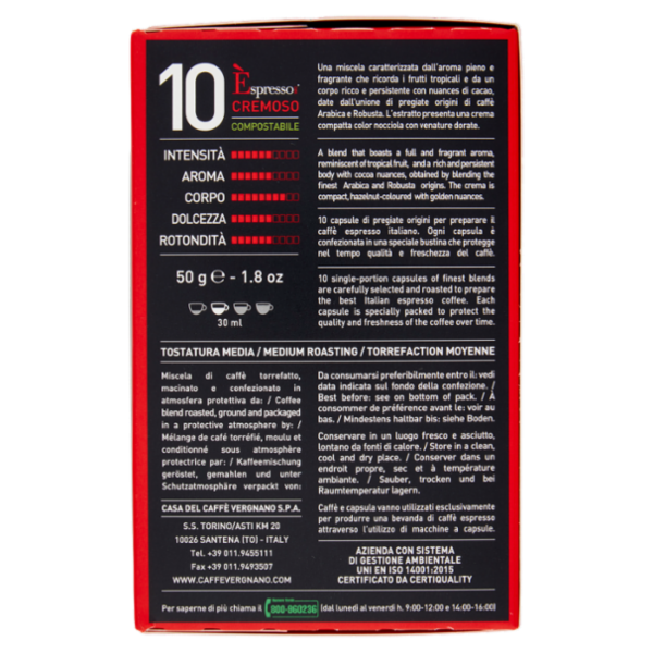 Caffè Vergnano 1882 Èspresso1882 Cremoso Compostabile** Capsule Compatibili Nespresso* 10 x 5 g