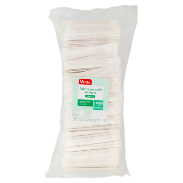 Vanto Palette per Caffè in Legno Biodegradabili Imbustate Singolarmente 1000 pezzi