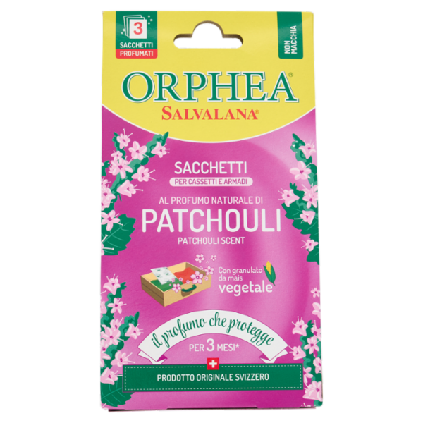 Orphea Salvalana Sacchetti per Cassetti e Armadi al Profumo Naturale Patchouli 3 x 10 g