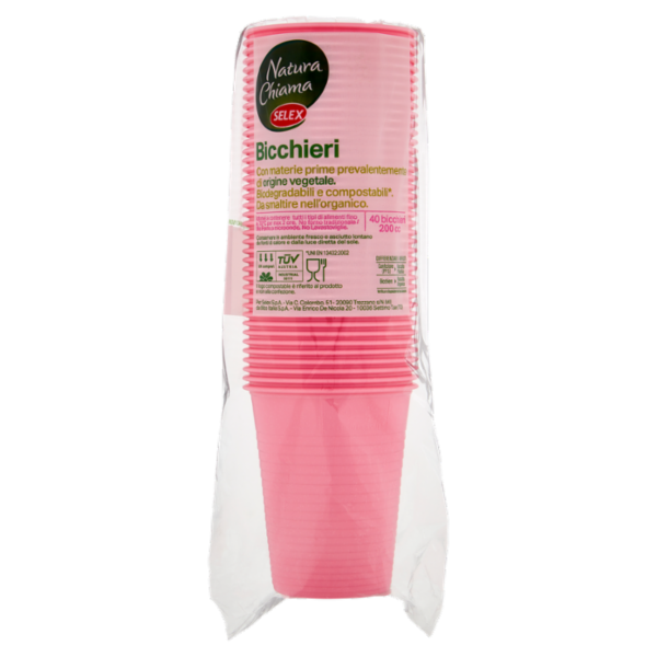 Selex Natura Chiama Bicchieri Biodegradabili e Compostabili Ecologici Rosa 200 cc 40 pezzi