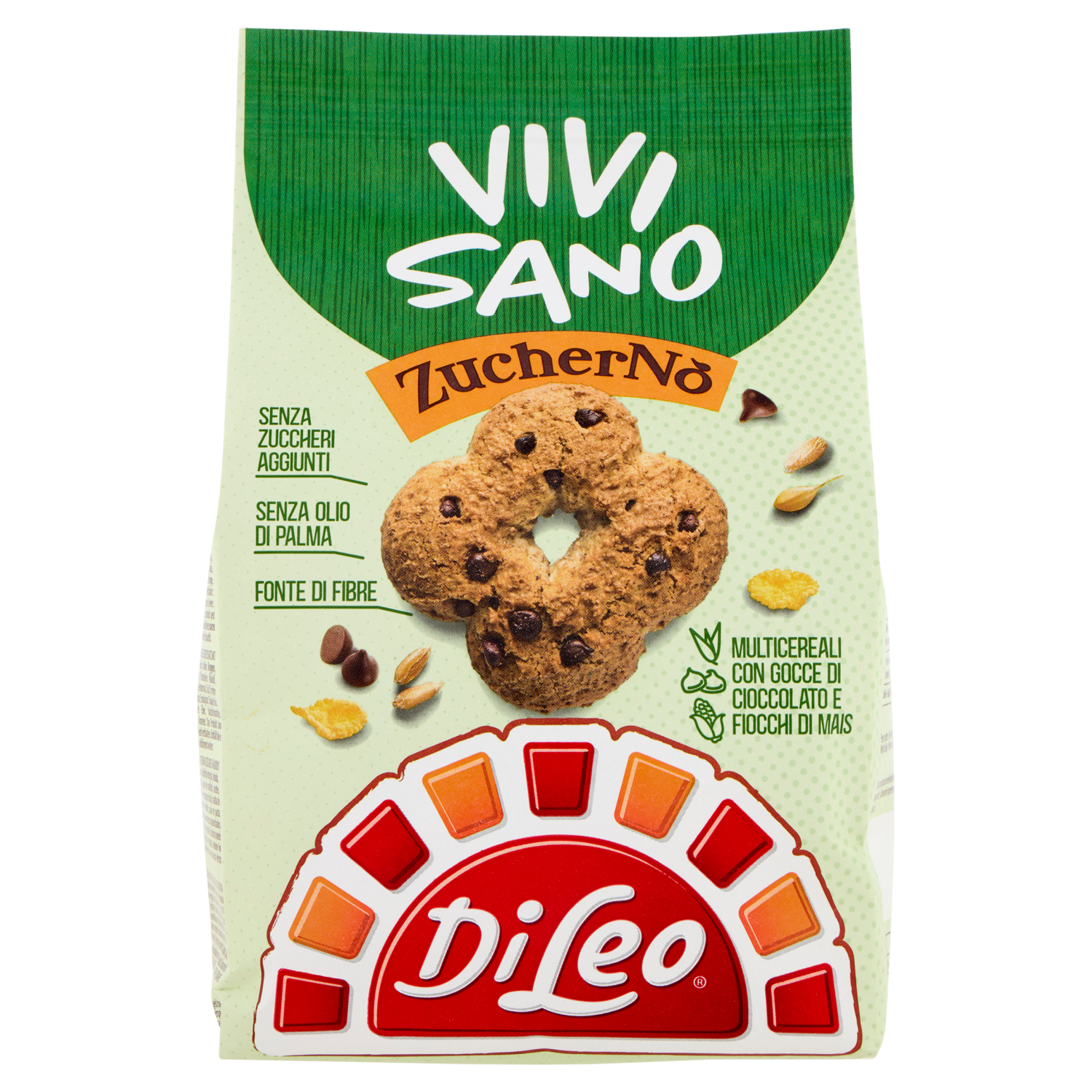Di Leo Vivi Sano ZucherNò Multicereali con Gocce di Cioccolato e Fiocchi di Mais 280 g - Di Leo