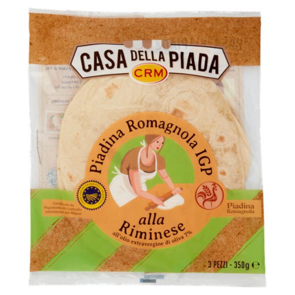Casa della Piada Piadina Romagnola IGP alla Riminese all'olio extravergine di oliva 7% 3 Pezzi 350 g
