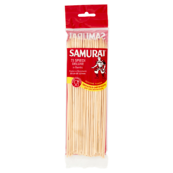 Samurài Spiedi Deluxe in Bambù Sezione Tonda 20 cm Ø 3,0 mm 75 pz