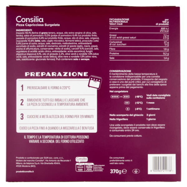 Consilia Pizza Capricciosa Surgelata 370 g