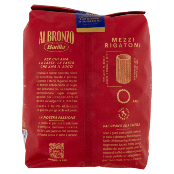Barilla Al Bronzo Pasta Mezzi Rigatoni 500g