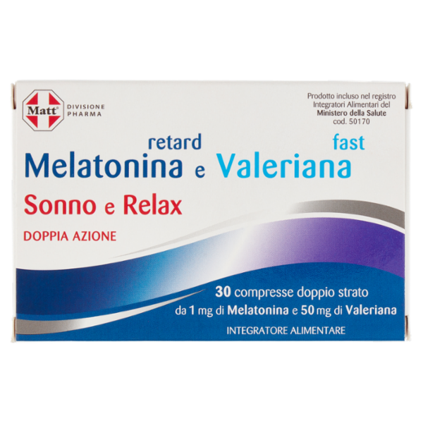 Matt Divisione Pharma Melatonina retard e Valeriana fast Sonno e Relax 30 compresse 12 g