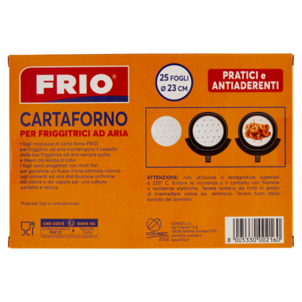 Frio Cartaforno per Friggitrice ad Aria diametro 23 cm 25 Fogli
