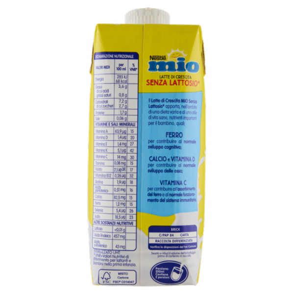 NESTLÉ MIO Latte di Crescita Senza Lattosio Liquido Brick 500ml