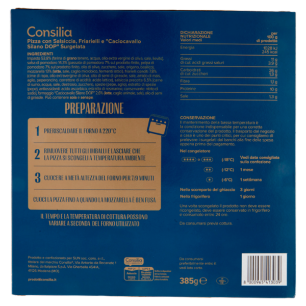 Consilia Optima Pizza Salsiccia, Friarielli e Cacio Cavallo D.O.P. Surgelata 385 g