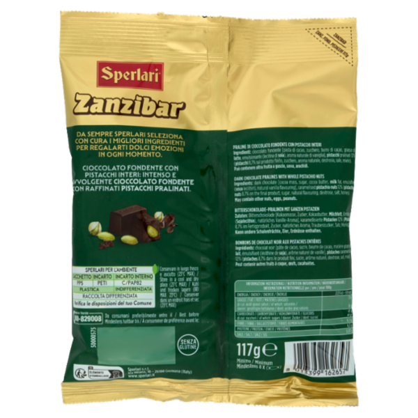 Sperlari Zanzibar Cioccolato Fondente con Pistacchi Interi 117 g