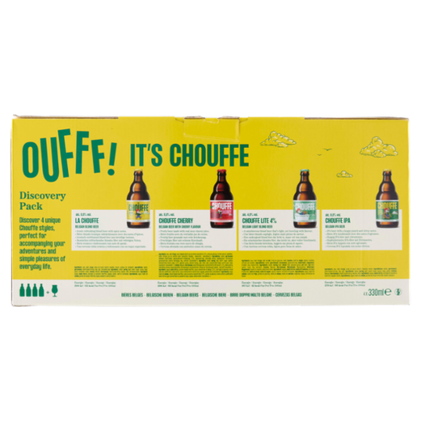 Chouffe Discovery Pack la Chouffe, Chouffe Cherry, Chouffe Lite 4%, Chouffe IPA 4x330ml+1 Bicchiere