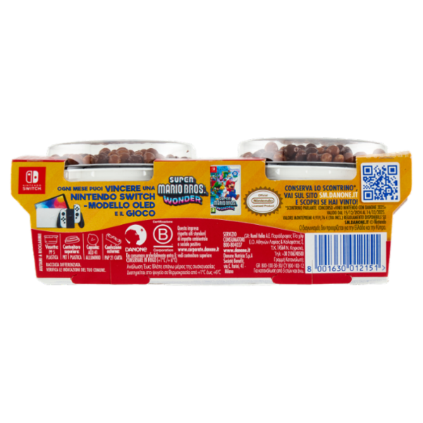 DANONE Supermario, Yogurt alla Vaniglia con palline di Cereali ricoperte al Cioccolato, 2x110g