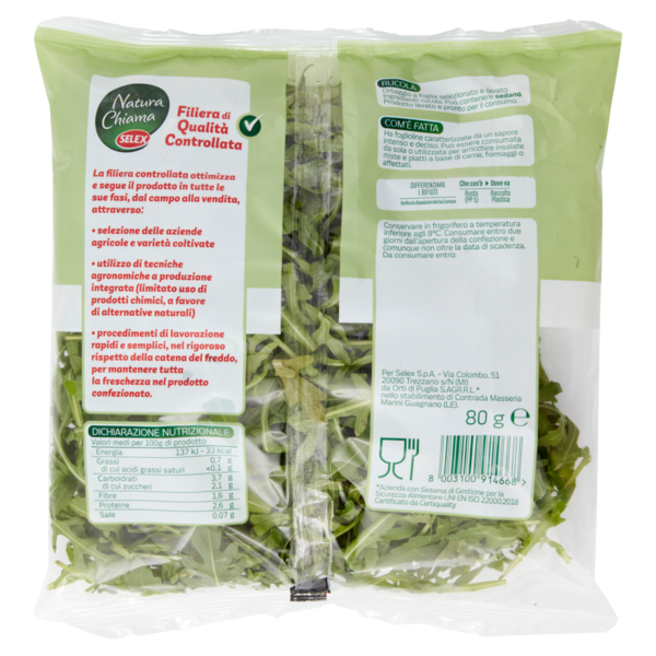Selex Natura Chiama Rucola Lavata e Pronta per il Consumo 80 g