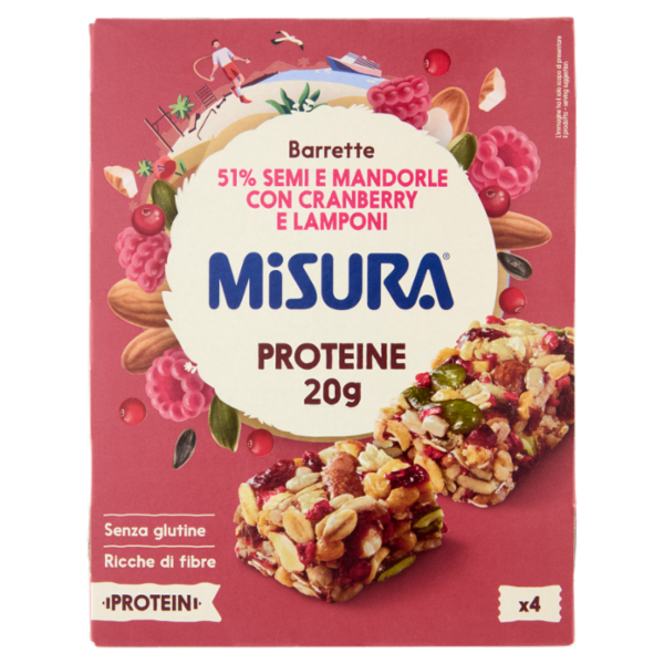 Misura Protein Barrette 51% Semi e Mandorle con Cranberry e Lamponi 4 x 30 g
