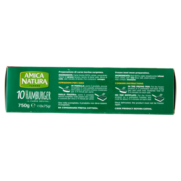 Amica Natura Bovino 10 Hamburger di Carne Bovina 10 x 75 g