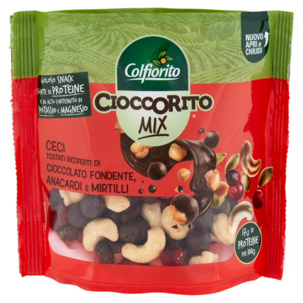 Colfiorito Cioccorito Mix Ceci Tostati Ricoperti Cioccolato Fondente, Anacardi e Mirtilli 150 g