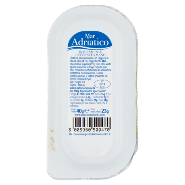 Rizzoli le Rizzoline Mar Adriatico Filetti di alici arrotolati con cappero 40 g