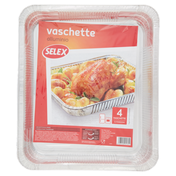 Selex Contenitore in Alluminio 40x33x5 cm 4 pezzi