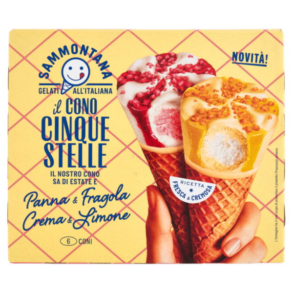Sammontana il Cono Cinque Stelle Panna & Fragola, Crema & Limone 6 x 60 g