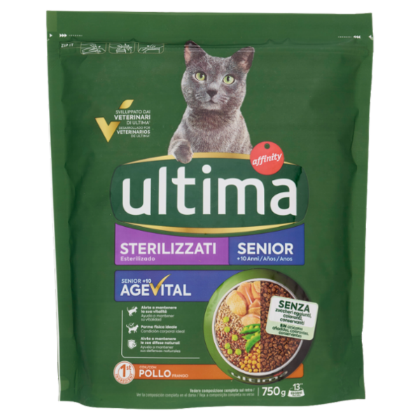 ultima Cat Sterilizzati Senior +10 Anni con Pollo 750 g
