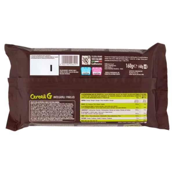 Galbusera Cereali G Integrali Farciti con Crema Gianduia Nero 4 x 40 g