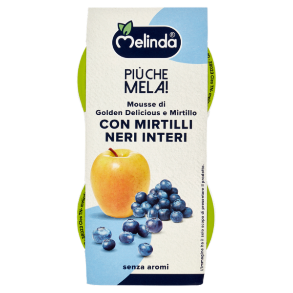 Melinda Più che Mela! Mousse di Golden Delicious e Mirtillo con Mirtilli Neri Interi 2 x 100 g