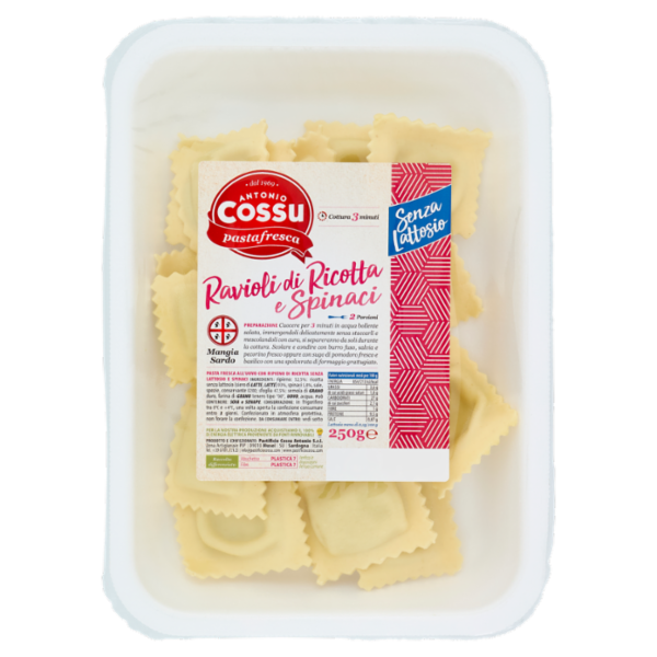 pastafresca Cossu Antonio Ravioli di Ricotta e Spinaci Senza Lattosio 250 g